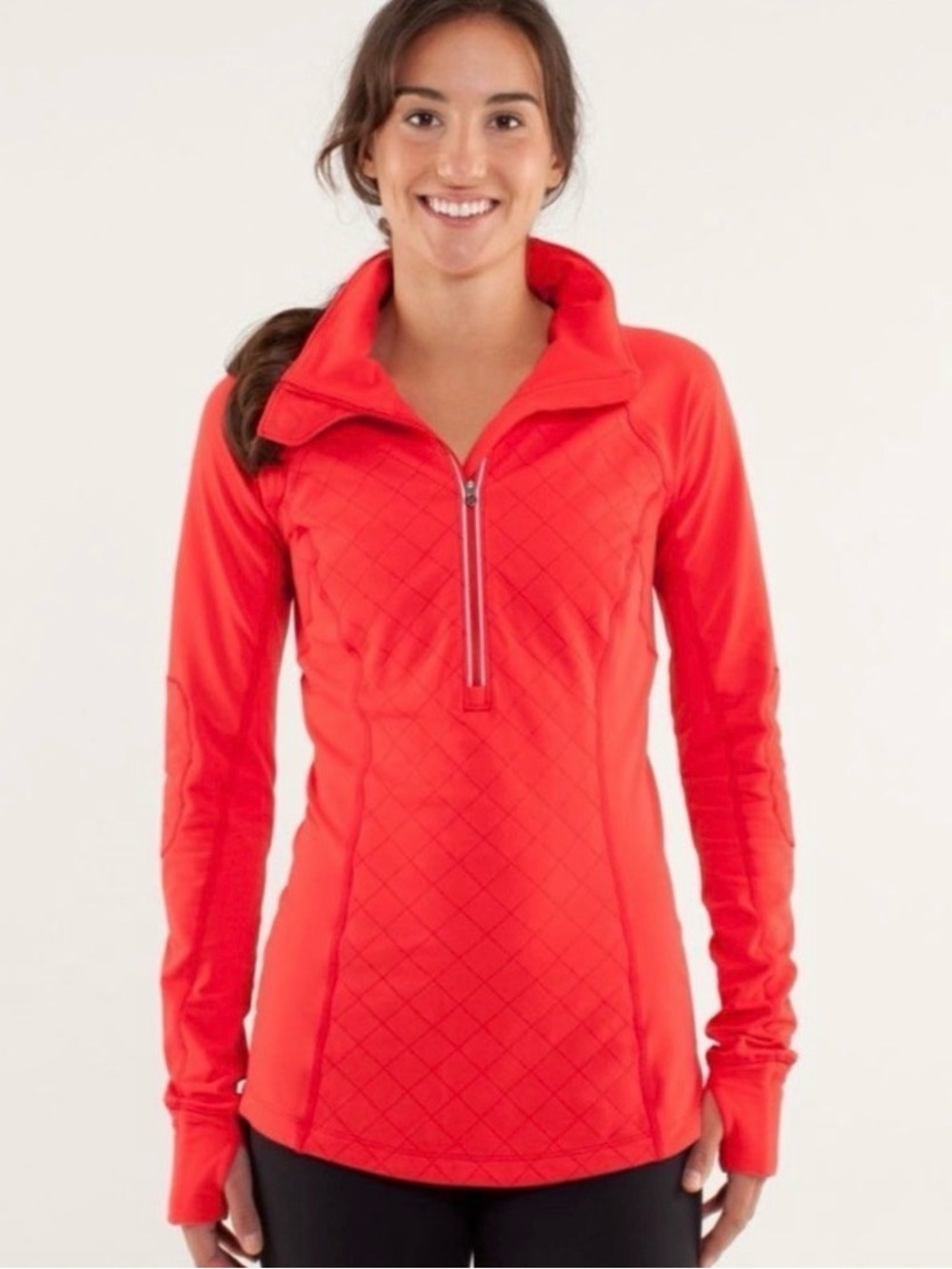 lululemon athletica Coral-Red Quilted Half-Zip Ski Pullover